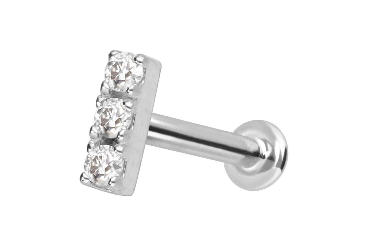 14 Karat Gold Labret Piercing mit Innengewinde MOISSANIT-BALKEN